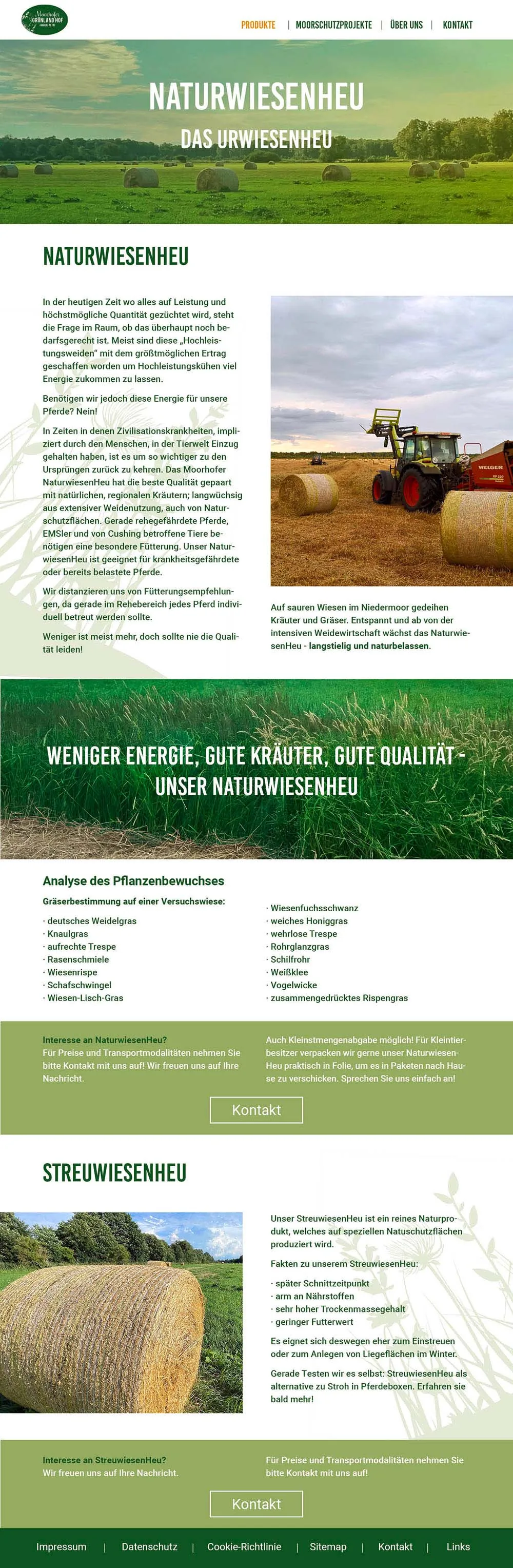 Langer Webseitenentwurf für Naturwiesenheu